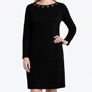 NEW Size XL Roz and Ali Black Eyelet Grommet Round Neck Long Sleeve Knit Dress